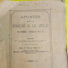 Libros antiguos: 1876.- APUNTES RELATIVOS A LOS HURACANES DE LAS ANTILLAS DE 1875 Y 76. BENITO VIÑES, SJ. CUBA.