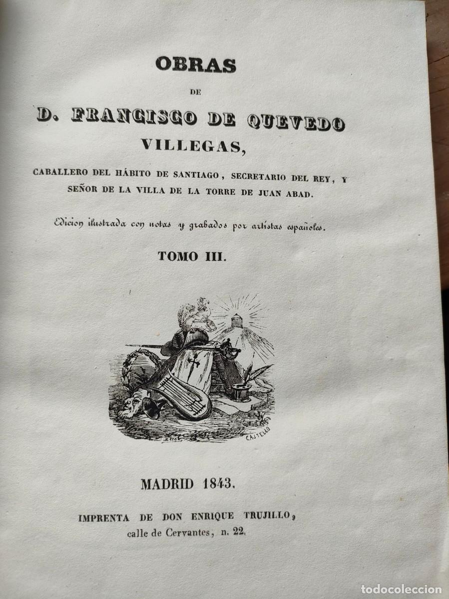 Libros antiguos: Obras completas Quevedo 1841. Tomos 2,3,4, y 5 - Foto 7