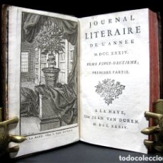 Libros antiguos: AÑO 1734 2 TOMOS EN 1 VOLUMEN LITERATURA GRABADO FRONTISPICIO JOURNAL LITERAIRE AÑOS 1734 Y 1735