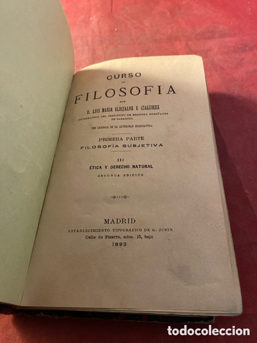 Libros antiguos: CURSO DE FILOSOF&Iacute;A 1893 - Foto 1