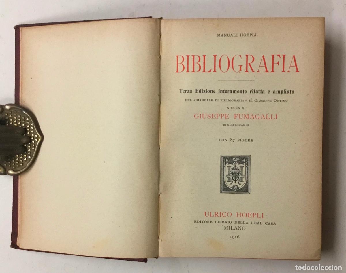Libros antiguos: BIBLIOGRAFIA. - FUMAGALLI, Giuseppe. - Foto 2