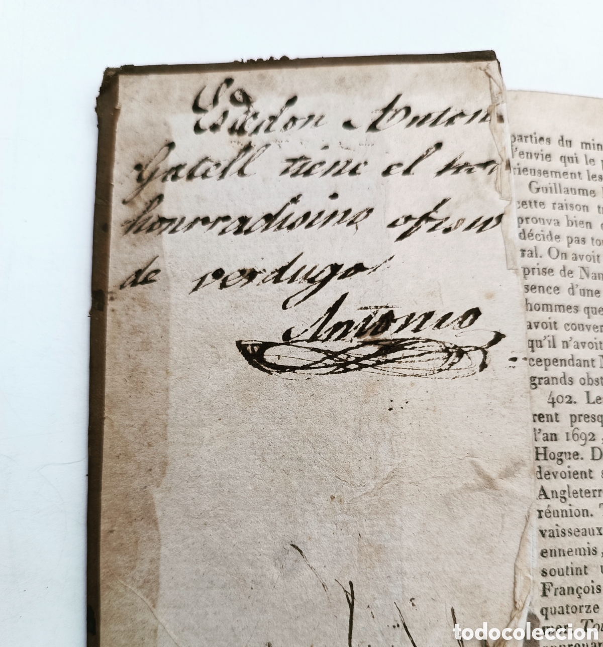 Libros antiguos: Curiosa dedicat&ograve;ria de oficio verdugo Libro incompleto - Foto 1