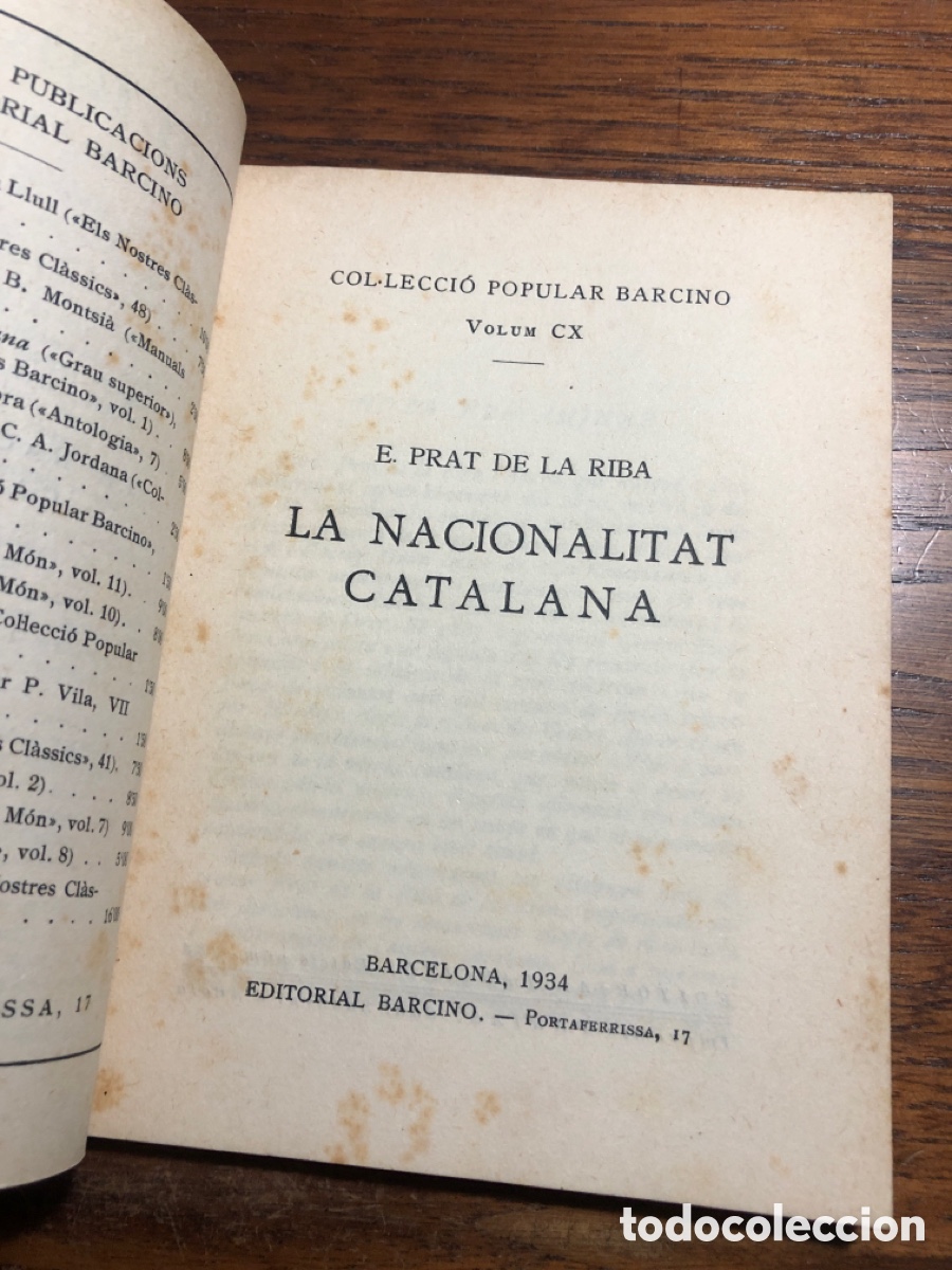 Libros antiguos: La nacionalitat catalana. E. Prat de la Riba.1934 - Foto 2