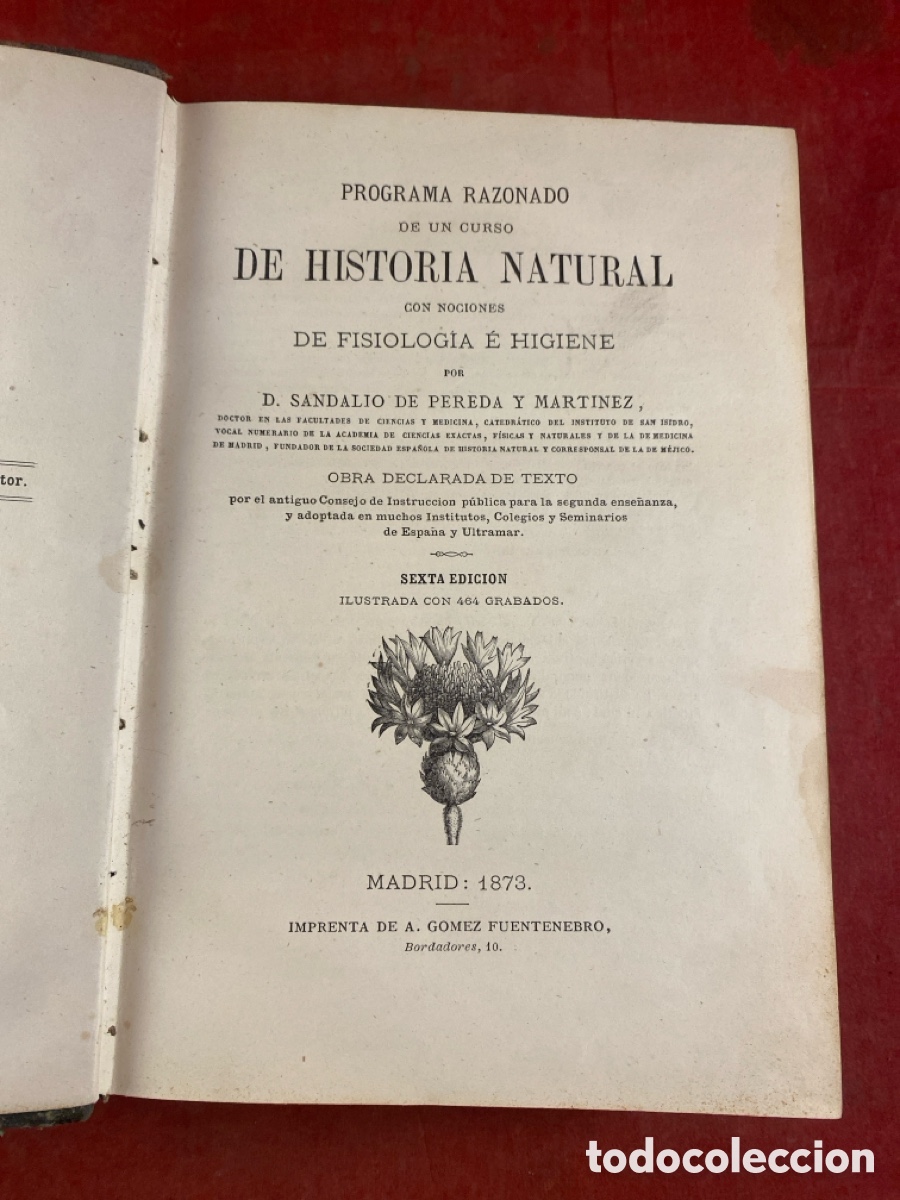 Libros antiguos: PROGRAMA RAZONADO DE UN CURSO DE HISTORIA NATURAL 1873 - Foto 1