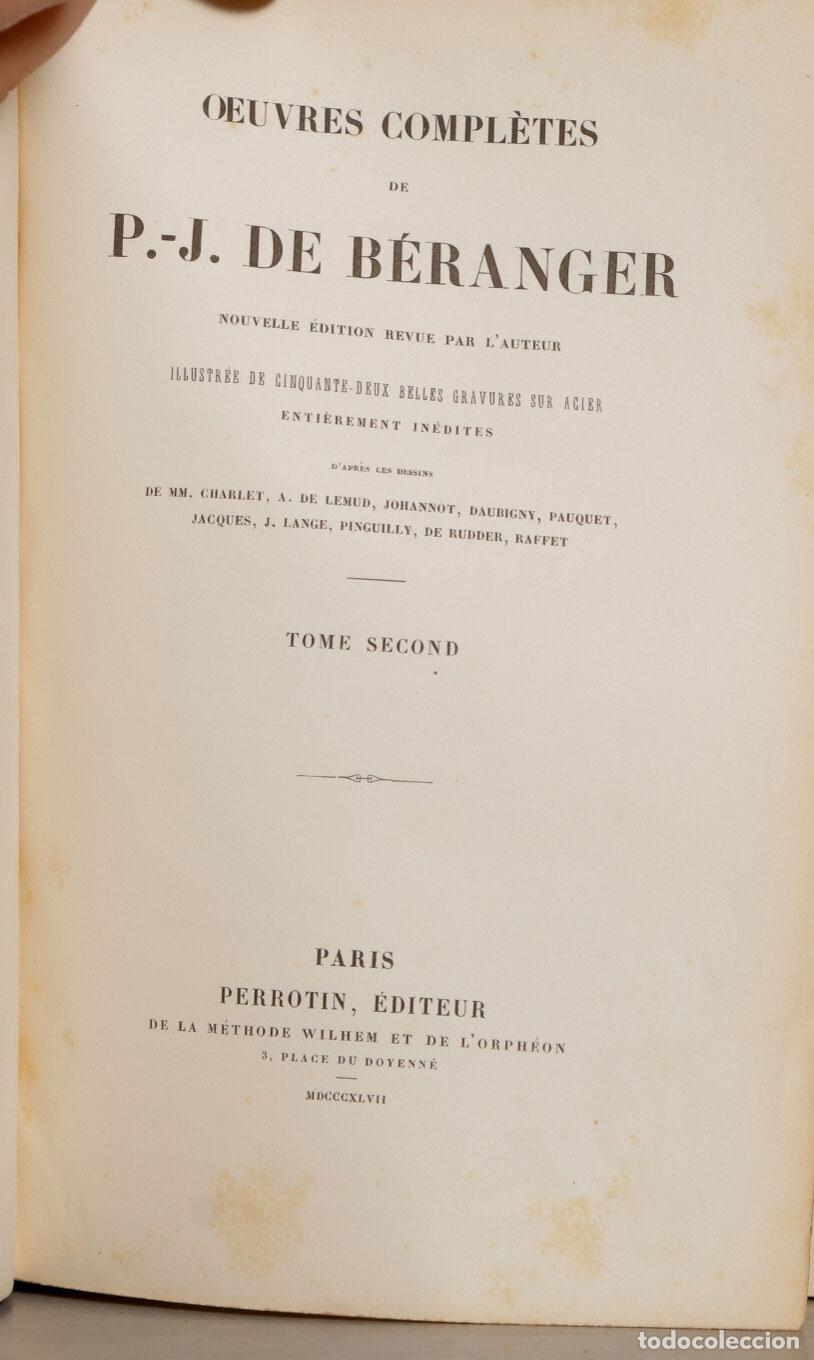 Libros antiguos: Oeuvres Completes de P.-J. De Beranger. 1847. 2 TOMOS - Foto 2