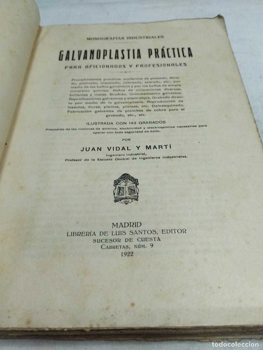 Libros antiguos: Galvanoplastia pr&aacute;ctica. Juan Vidal, 1922 - Foto 2