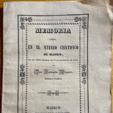 Libros antiguos: MADRID- ATENEO CIENTIFICO- MEMORIA- FERNANDO ALVAREZ- 1840