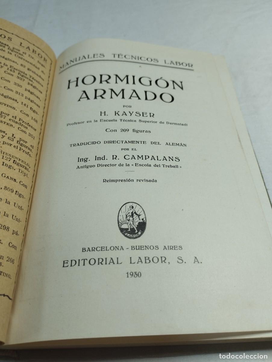 Libros antiguos: Hormig&oacute;n Armado. Manuales T&eacute;cnicos Labor, 1930 - Foto 2