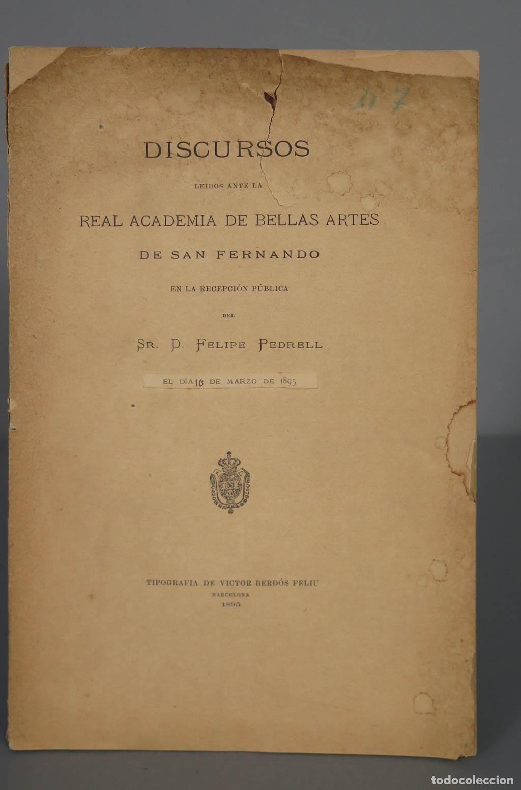 Libros antiguos: DISCURSOS - FELIPE PEDRELL. 1895 - Foto 1