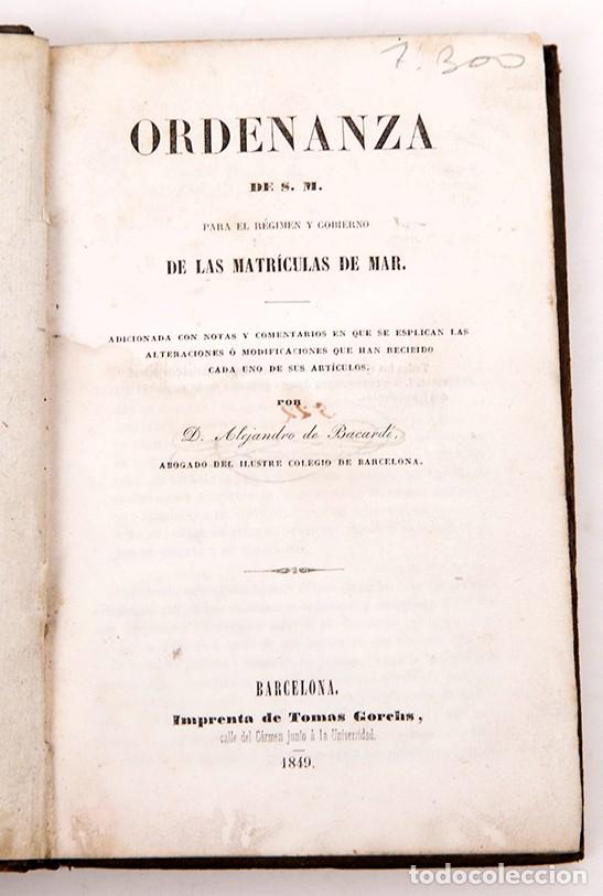 Libros antiguos: ORDENANZA DE LAS MATRICULAS DE MAR - 1849 - Foto 1