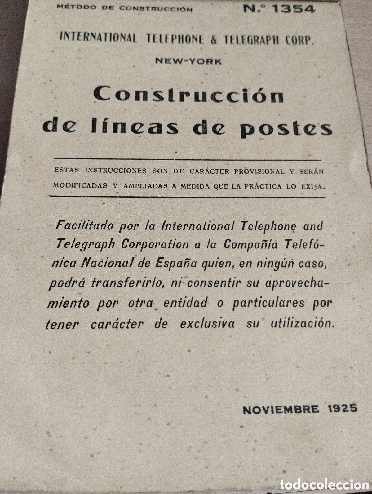 Libros antiguos: COMPA&Ntilde;&Iacute;A TELEF&Oacute;NICA NACIONAL CONSTRUCCI&Oacute;N L&Iacute;NEAS DE POSTES A&Ntilde;O 1925 - Foto 3