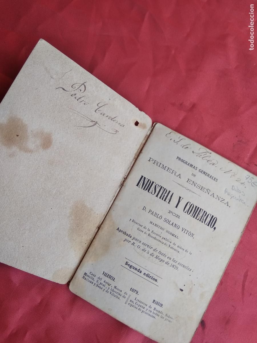 Libros antiguos: Programas generales de 1&ordf; ense&ntilde;anza. IIndustria y comercio. P.Solano. 1879. N.3455 - Foto 2