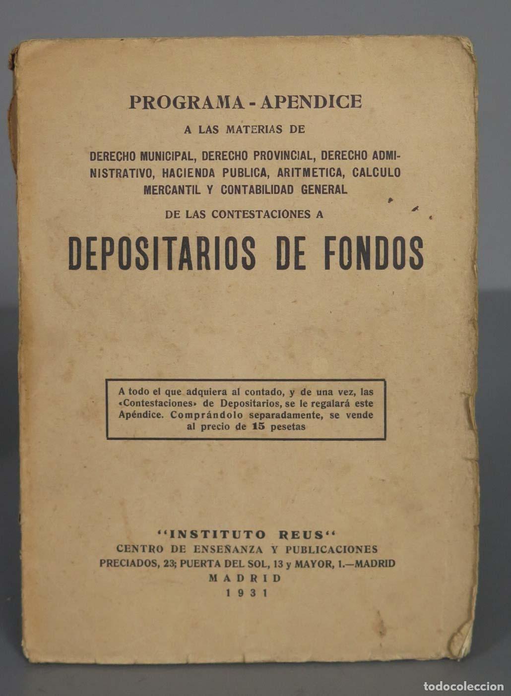 Libros antiguos: DEPOSITARIOS DE FONDOS. 1931 - Foto 1