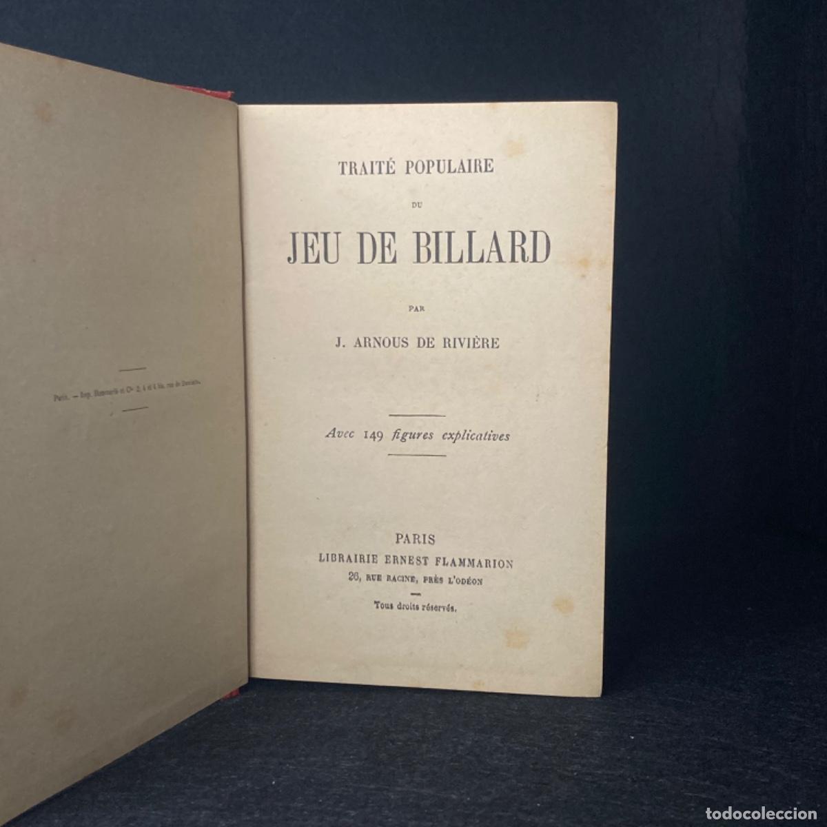Libros antiguos: Billar - Trait&eacute; Populaire de Jeu de Billard - Arnous De Rivi&egrave;re - Par&iacute;s - Foto 2