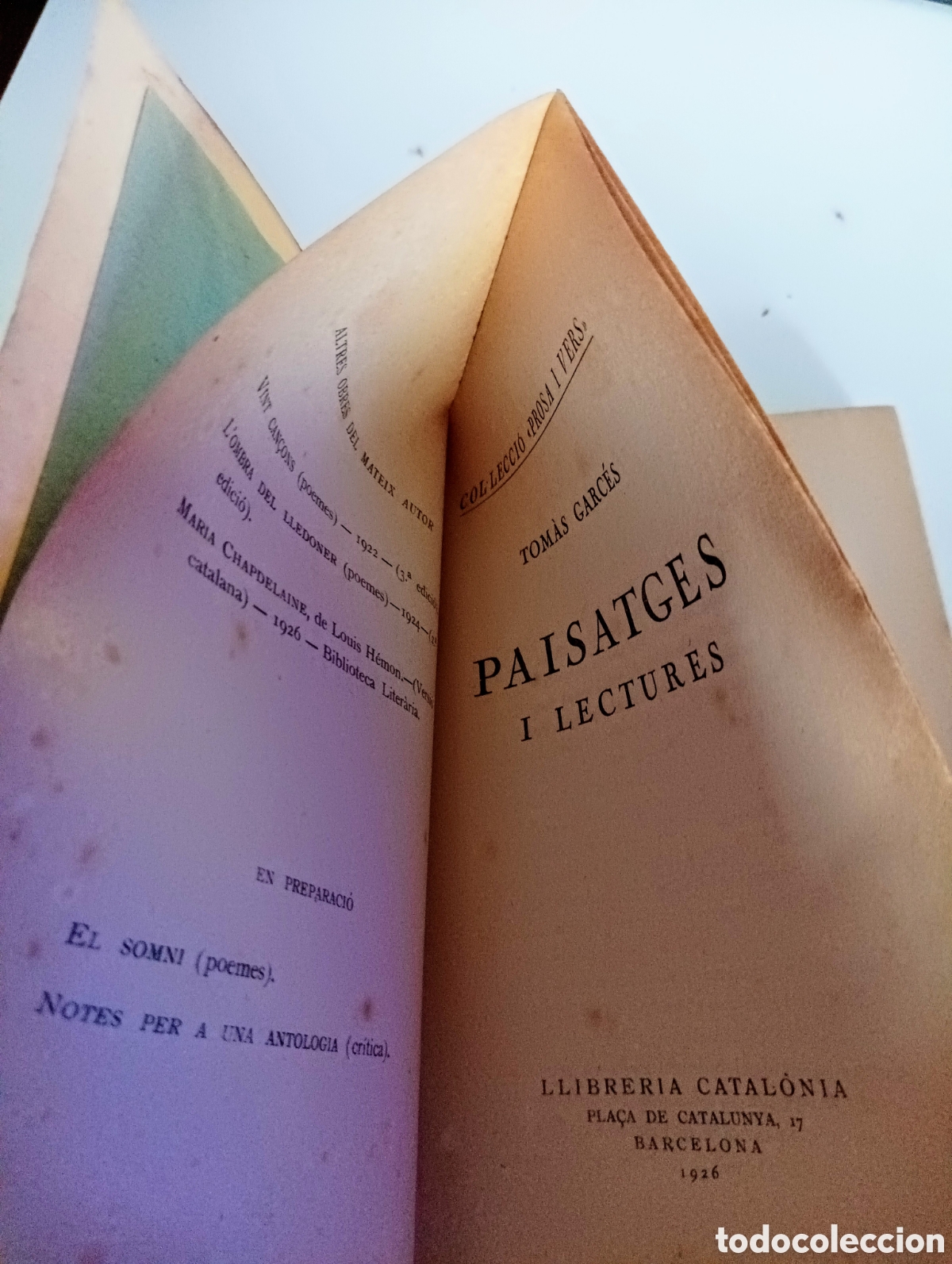 Libros antiguos: Libro en catal&aacute;n PAISATGES I LECTURES con complementos en papel de la &eacute;poca. TOM&Agrave;S GARC&Eacute;S. 1926. - Foto 6
