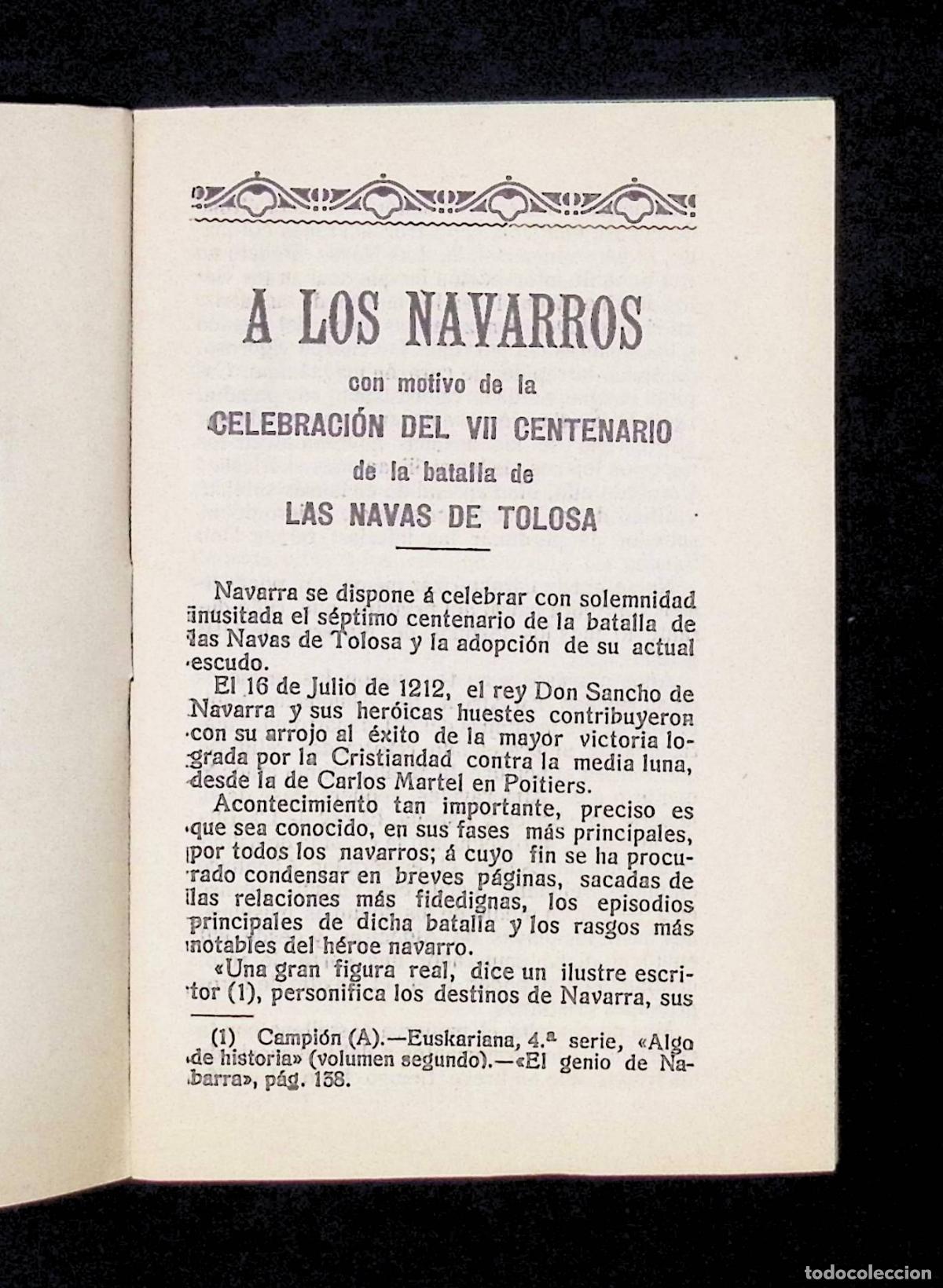 Libros antiguos: NAVARRA EN LAS NAVAS DE TOLOSA. - Foto 2