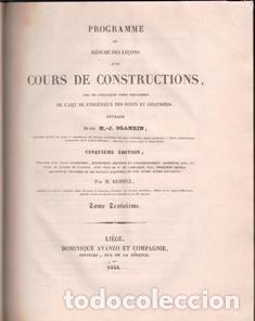 Libros antiguos: Programme ou resume des le&ccedil;ons dun cours de constructions, M. J. Sganzin - Foto 1