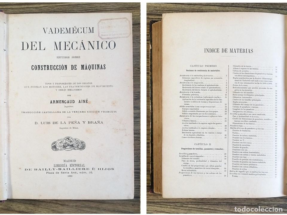 Libros antiguos: ANTIGUO VADEMECUM DEL MEC&Aacute;NICO. 1898 - Foto 2