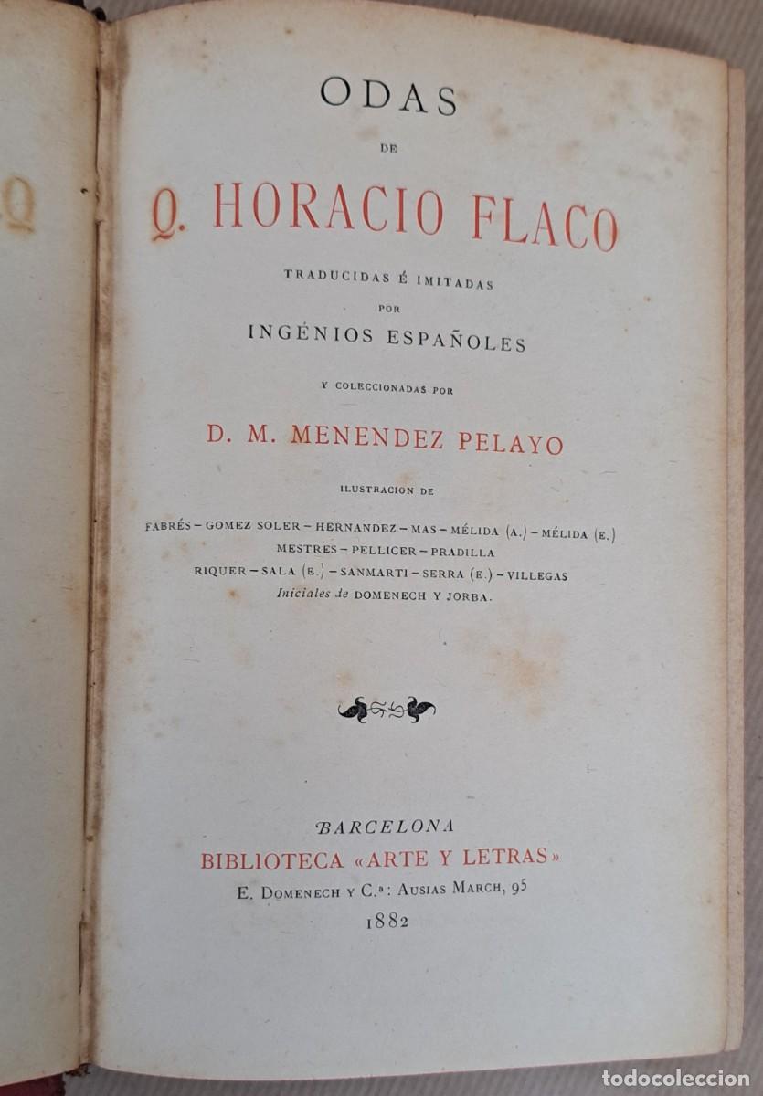 Libros antiguos: Odas de Q. Horacio Flaco a&ntilde;o 1882 - Foto 2