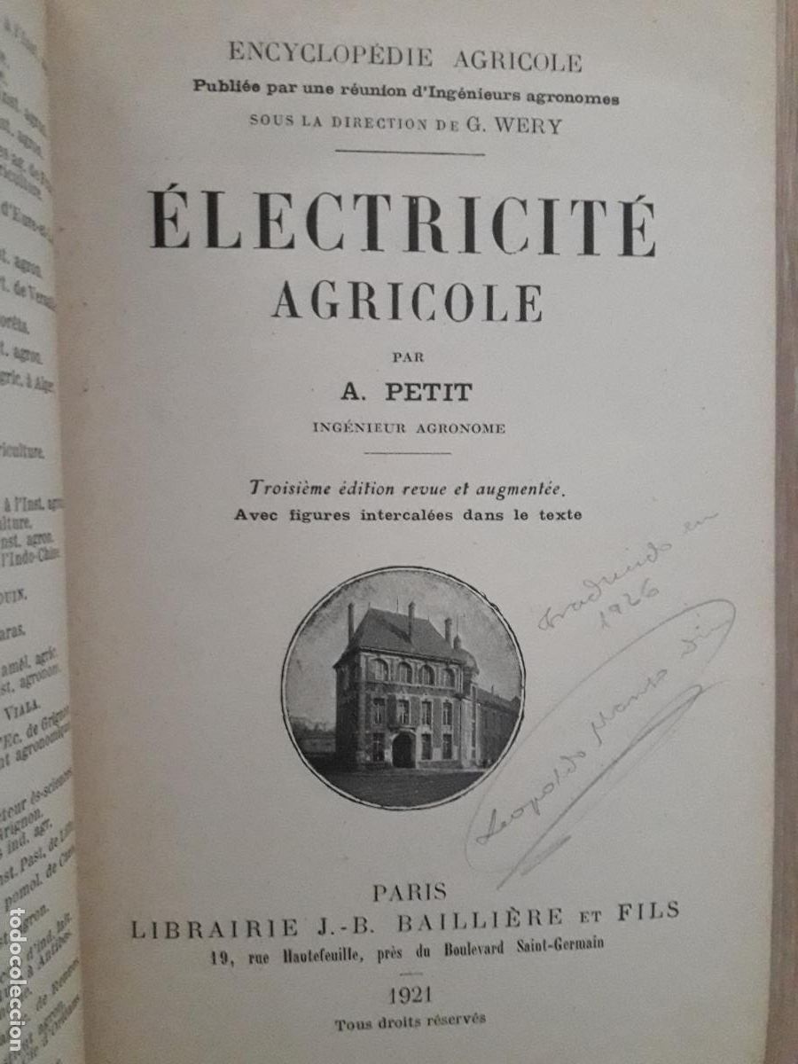 Libros antiguos: &Eacute;lectricit&eacute; Agricole. A.Petit. 1921 - Foto 2
