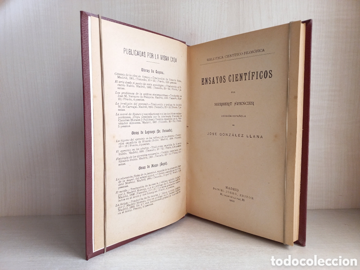 Libros antiguos: Ensayos Cient&iacute;ficos. Herbert Spencer. Daniel Jorro, 1908. - Foto 4