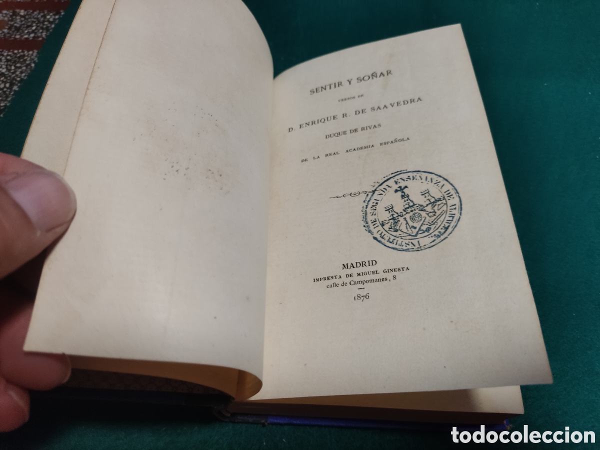 Libros antiguos: Libro antiguo sentir y so&ntilde;ar versos de Enrique de Saavedra 1876 - Foto 4