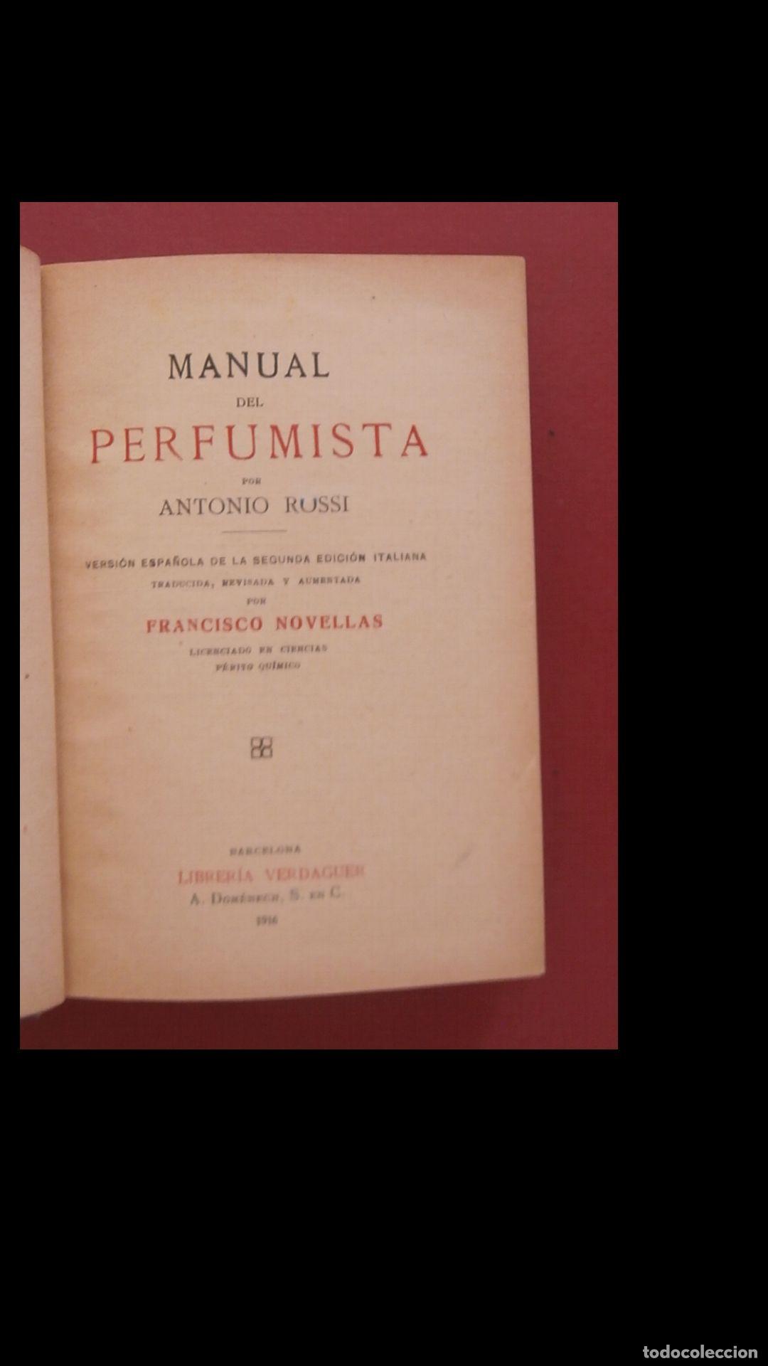 Libros antiguos: Manual del Perfumista. Antonio Rossi - Foto 1