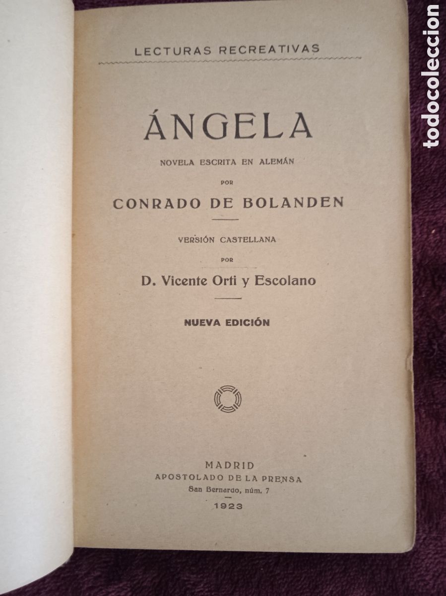 Libros antiguos: &Aacute;NGELA / CONRADO DE BOLANDEN -ED. A&Ntilde;O 1923 - Foto 1
