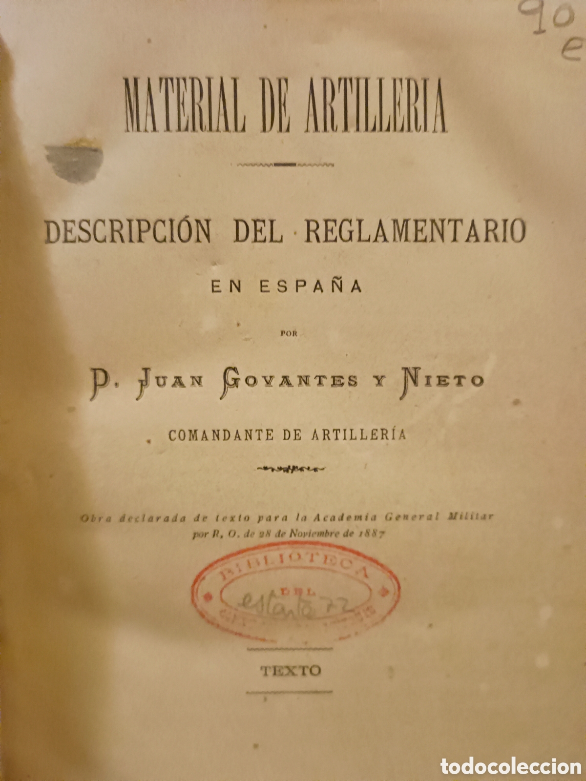 Libros antiguos: Material de Artiller&iacute;a Descripci&oacute;n del Reglamento - Foto 1