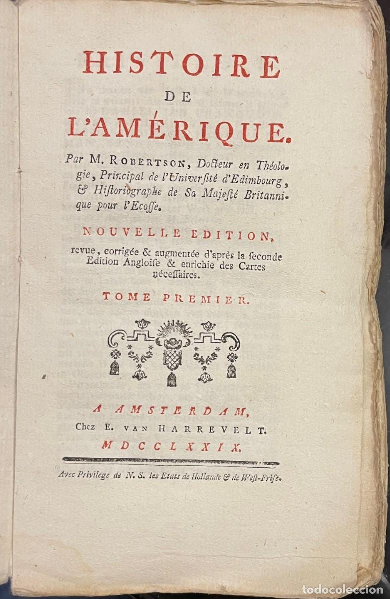 Libros antiguos: M. Robertson . Histoire De L&acute;Am&eacute;rique. - Foto 1