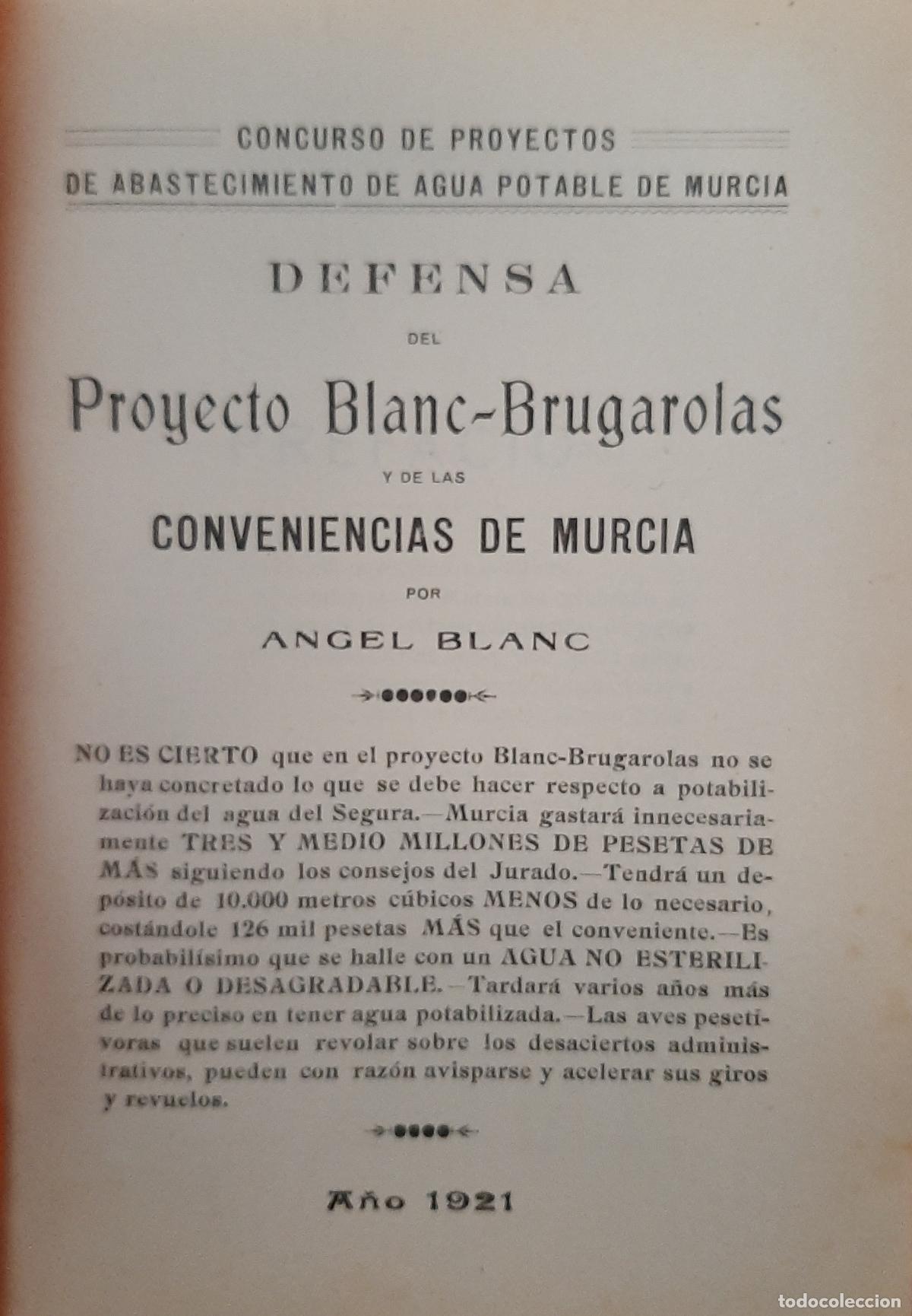 Libros antiguos: Concurso de proyectos de abastecimiento de agua potable de Murcia 1921 - Foto 1