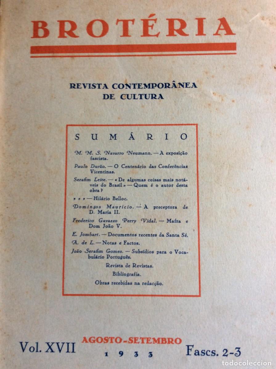 Old books: Brot&eacute;ria. Revista contempor&acirc;nea. de cultura,1933. Ver sum&aacute;rio.