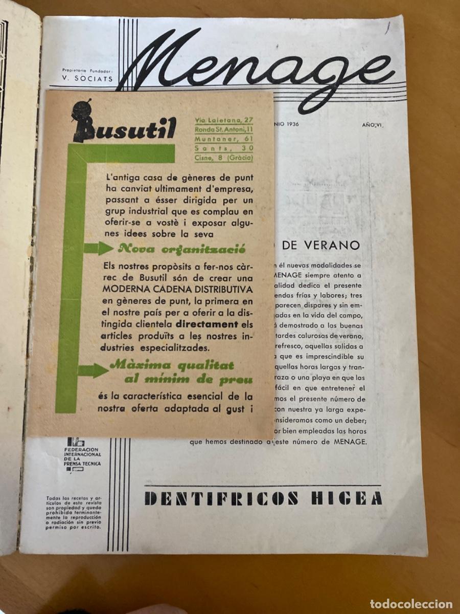 Libros antiguos: MENAGE / MENAJE REVISTA . NUM 65 JUNIO 1936 - Foto 2