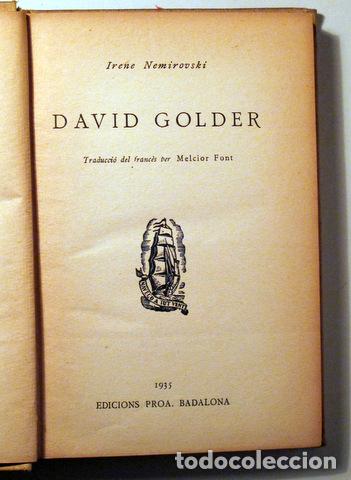Libros antiguos: NEMIROVSKI, Irene - DAVID GOLDER - Badalona 1935 - 1a edici&oacute; en catal&agrave; - Foto 2