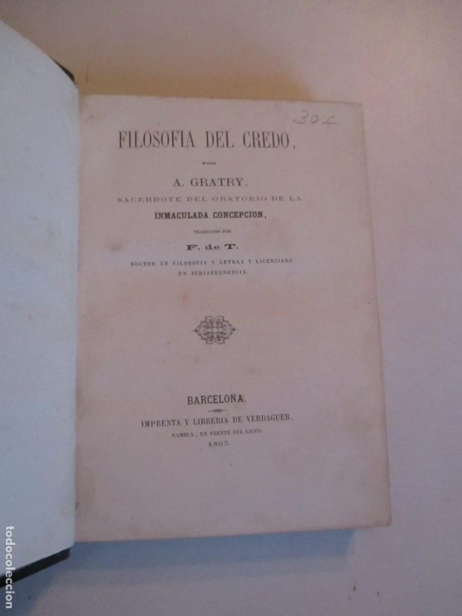 Libros antiguos: A. GRATRY Filosof&iacute;a del Credo W30673 - Foto 3