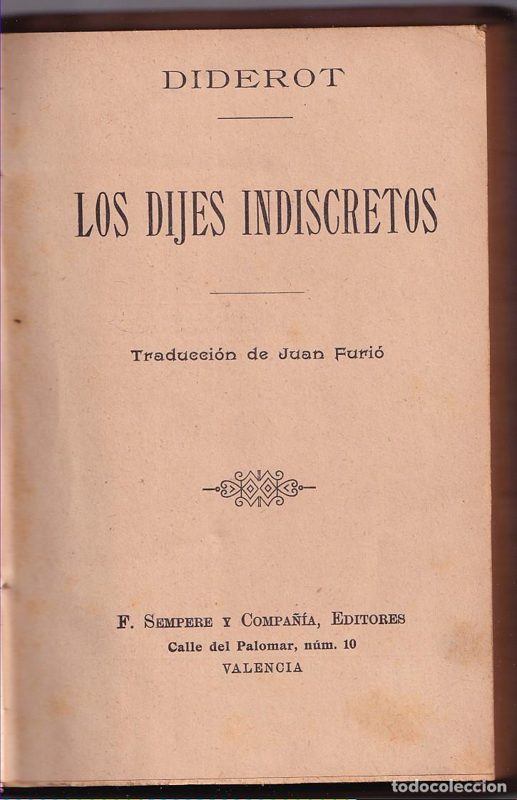 Libros antiguos: DIDEROT: LOS DIJES INDISCRETOS. SEMPERE, HACIA 1905 - Foto 1