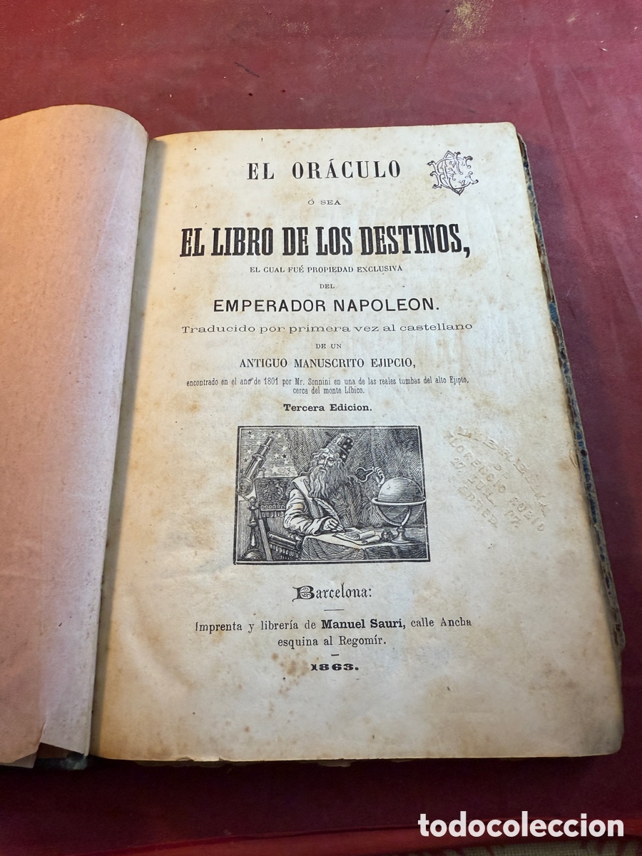 Libros antiguos: EL OR&Aacute;CULO EL LIBRO DE LOS DESTINOS 1863 - Foto 1