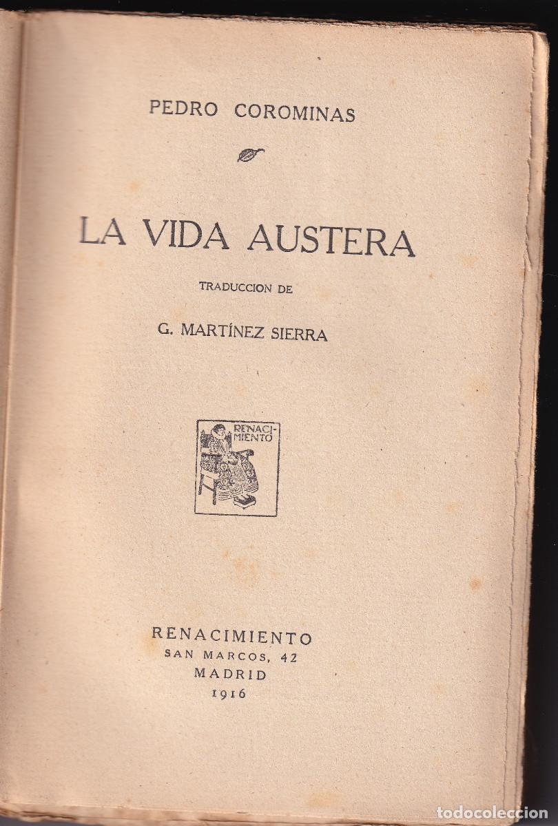 Libros antiguos: PEDRO COROMINES: LA VIDA AUSTERA. MADRID, 1912. - Foto 2