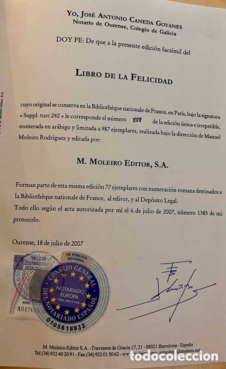 Libros antiguos: Libro de la Felicidad. Facs&iacute;mil de Moleiro con su libro de estudio. - Foto 4