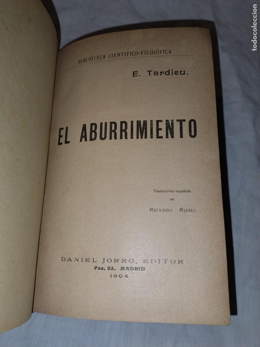 Libros antiguos: EL ABURRIMIENTO - A&Ntilde;O 1904 - E.TARDIEU - RARO. - Foto 2