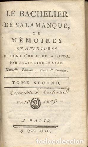 Libros antiguos: LE SAGE - BACHELIER de SALAMANQUE &ndash; A&ntilde;o 1793 - Foto 6