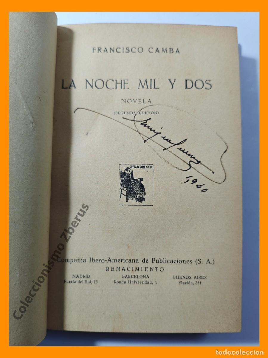 Libros antiguos: La noche mil y dos. Novela - Francisco Camba - Foto 3
