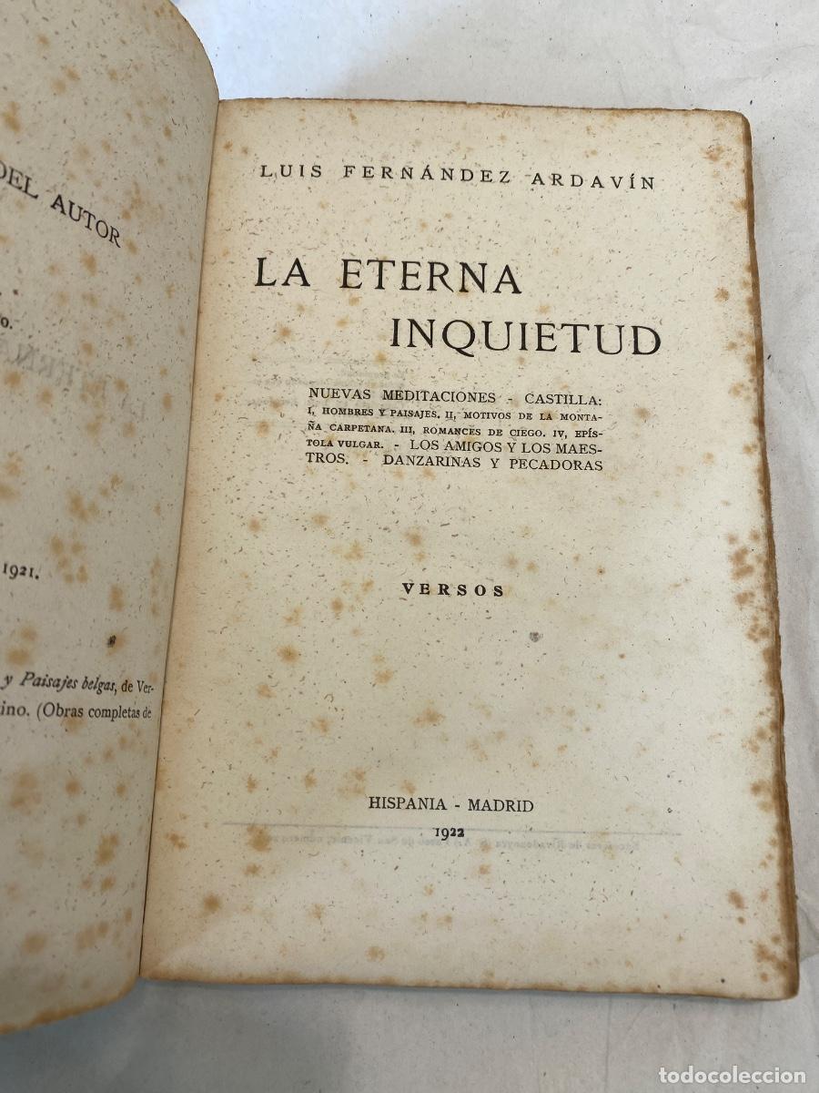 Libros antiguos: LA ETERNA INQUIETUD. LUIS FERNANDEZ ARDAVIN. 1922 - Foto 2
