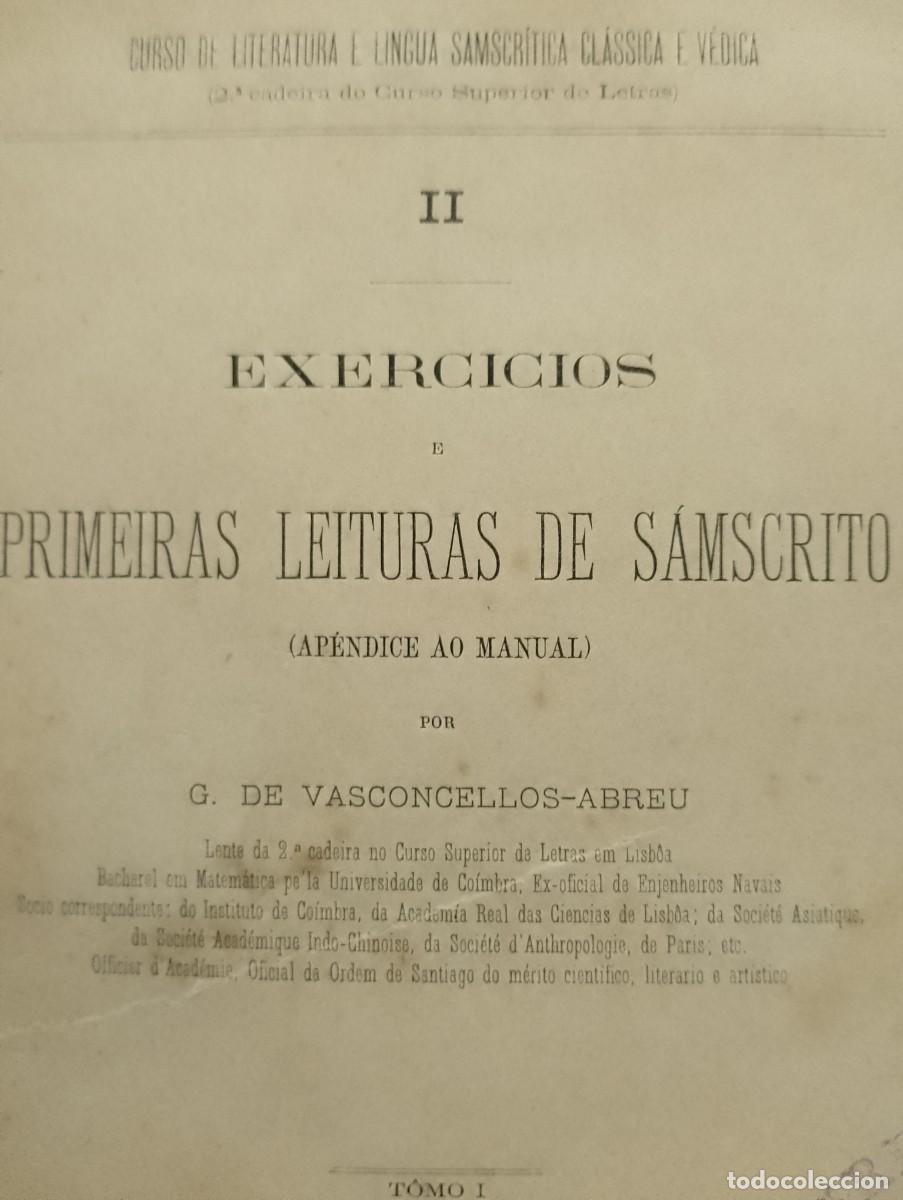 Libros antiguos: Exerc&iacute;cios e primeiras Leituras de S&acirc;nscrito 1889 - Foto 2