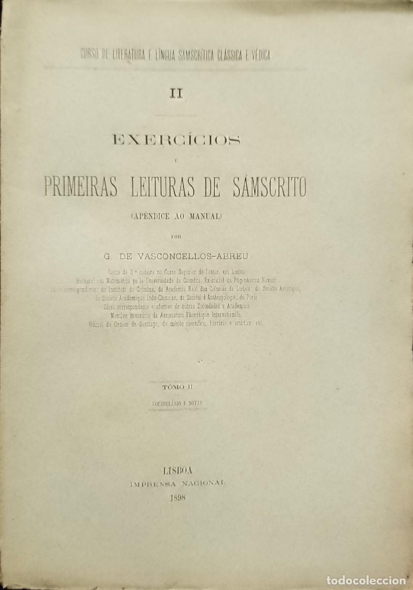 Libros antiguos: Exerc&iacute;cios e primeiras Leituras de S&acirc;nscrito 1898 - Foto 1