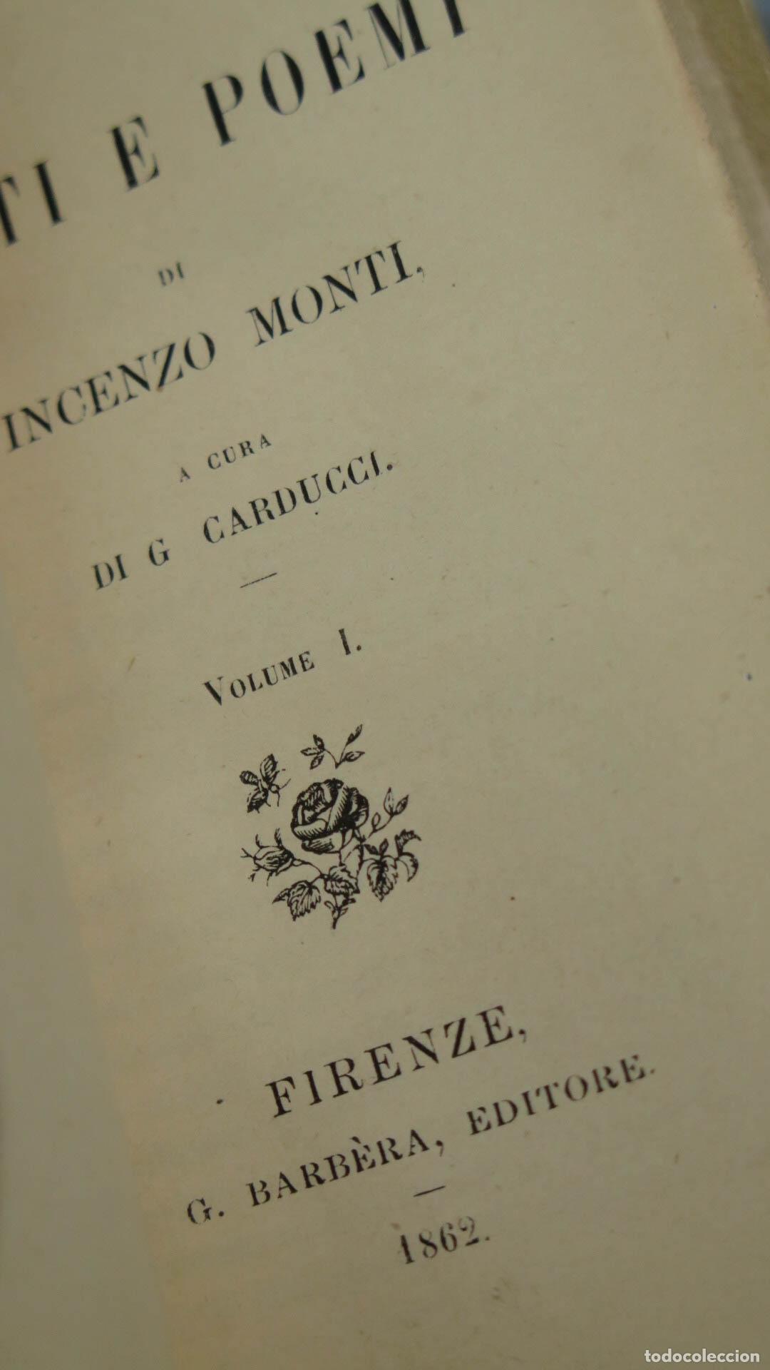 Libros antiguos: CANTI E POEMI. MONTI. 1862. 2 TOMOS - Foto 2