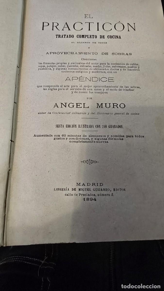 Libros antiguos: Libro de Cocina &rdquo;El Practic&oacute;n&rdquo; de &Aacute;ngel Muro - Foto 1