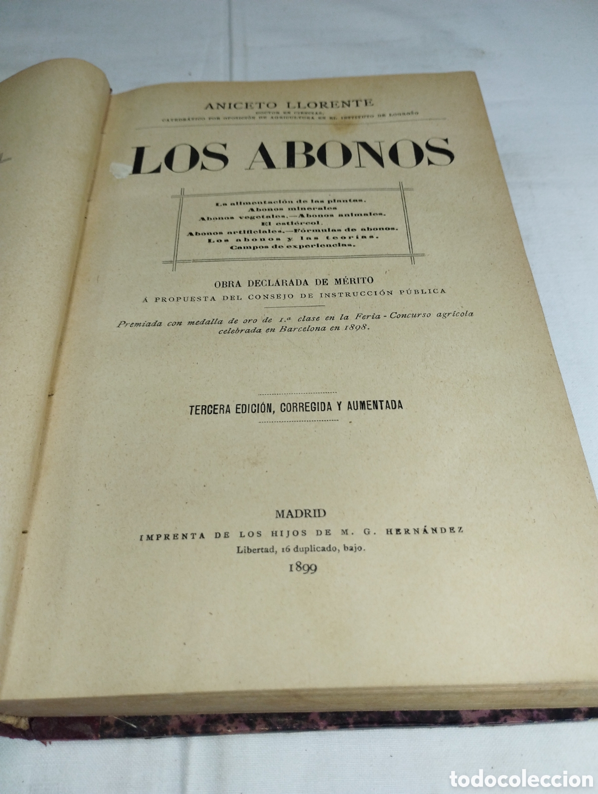 Libros antiguos: Los abonos. Aniceto Llorente, 1899 - Foto 2