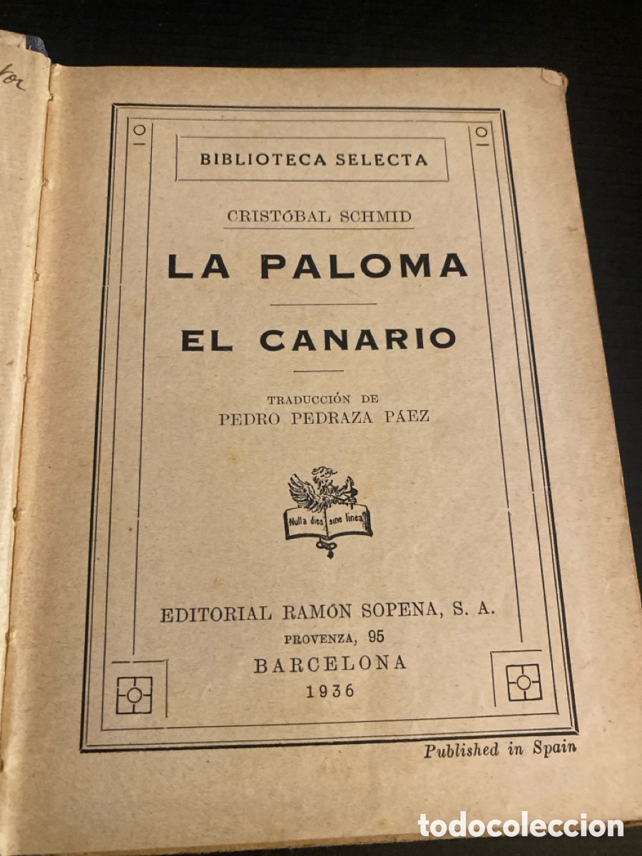 Libros antiguos: LA PALOMA. CRIST&Oacute;BAL SCHMID . 1936 - Foto 3