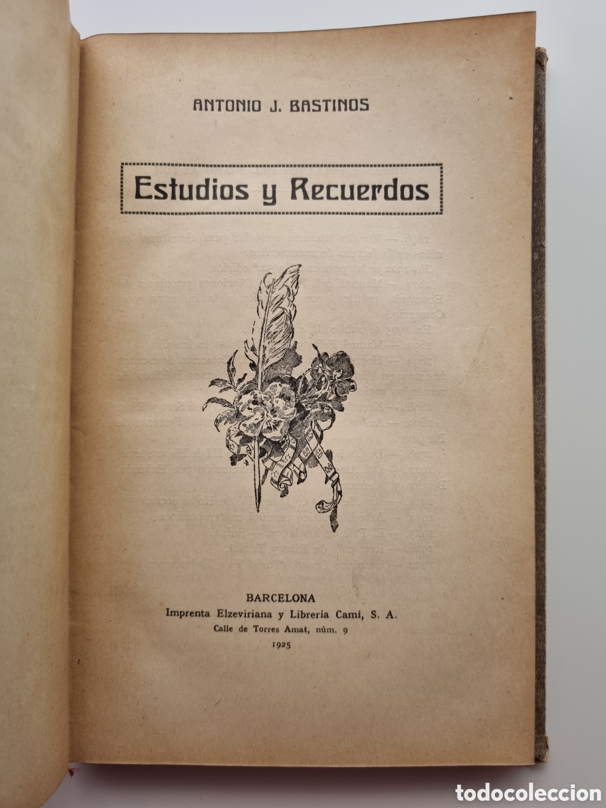 Libros antiguos: Estudios y recuerdos. Antonio Bastinos. 1925 - Foto 3